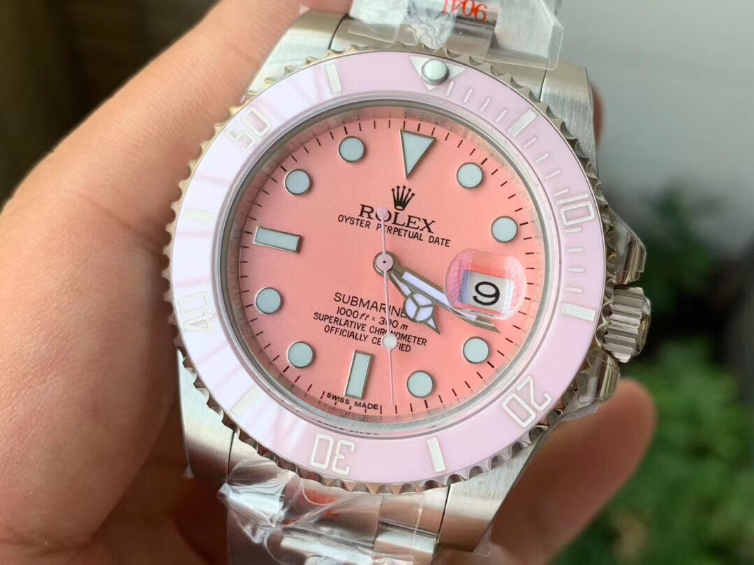 情人节新品出炉gmf新品劳力士潜航者型粉水鬼陶瓷圈口粉粉的表盘害羞