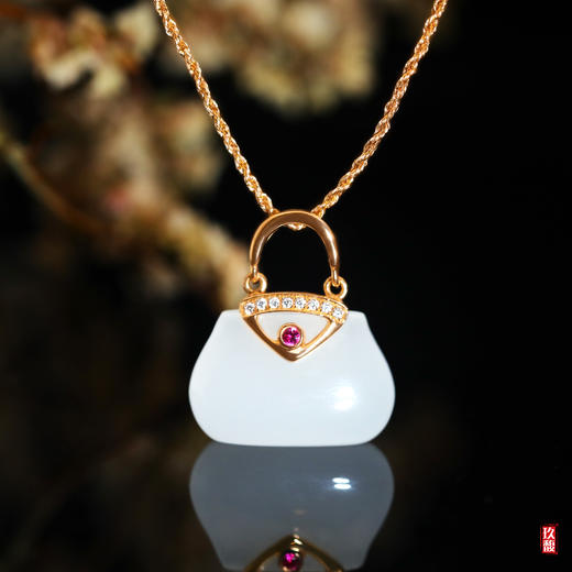 18k玫瑰金和田玉（白玉）吊坠-邂逅埃菲尔 商品图0