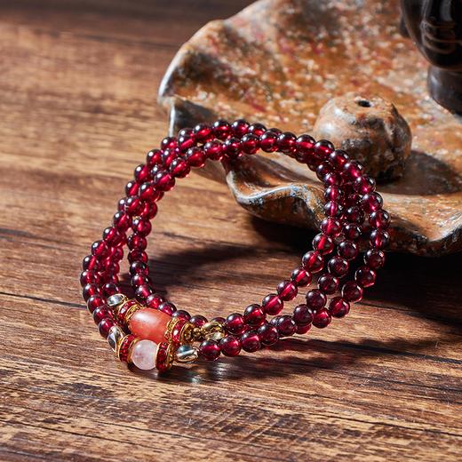 优雅石榴石多圈手链 串珠手串饰品 酒红水晶珠子 复古民族风 商品图1