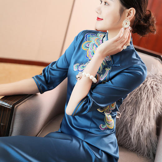 OG-99150新款原创中式绣花长款唐装礼服旗袍连衣裙TZW 商品图1