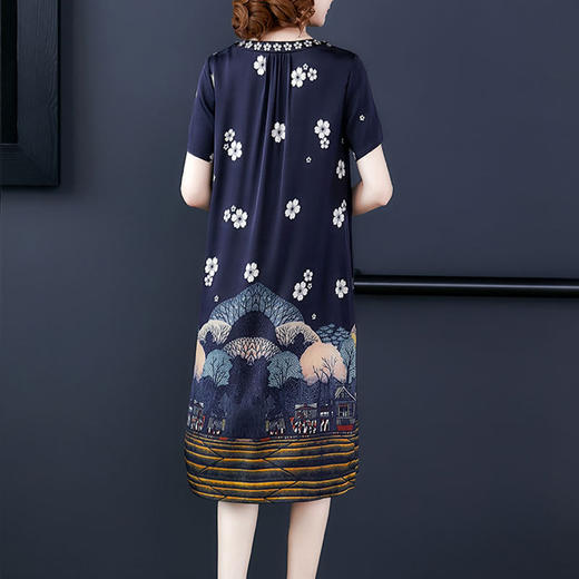 NYF-85456新款圆领印花莨绸纱香云纱连衣裙 商品图4