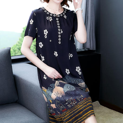 NYF-85456新款圆领印花莨绸纱香云纱连衣裙 商品图1