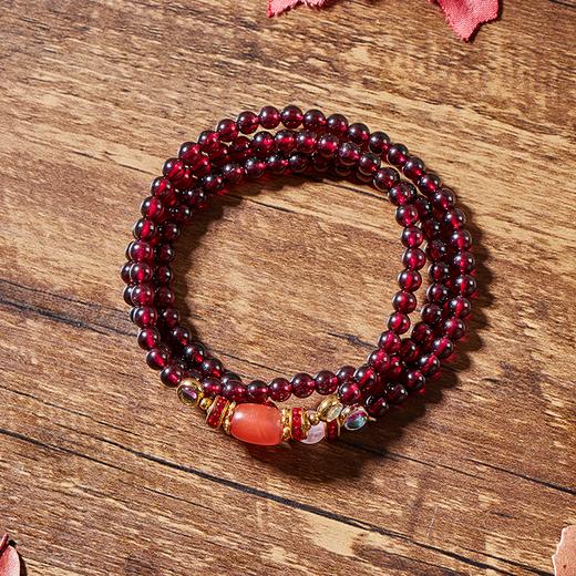 优雅石榴石多圈手链 串珠手串饰品 酒红水晶珠子 复古民族风 商品图2