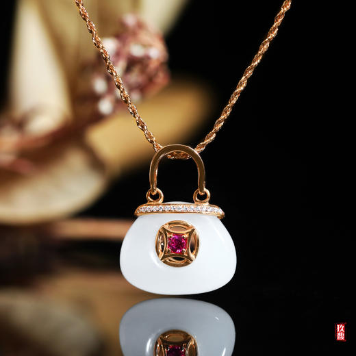 18k玫瑰金和田玉（白玉）吊坠-邂逅香榭丽 商品图0