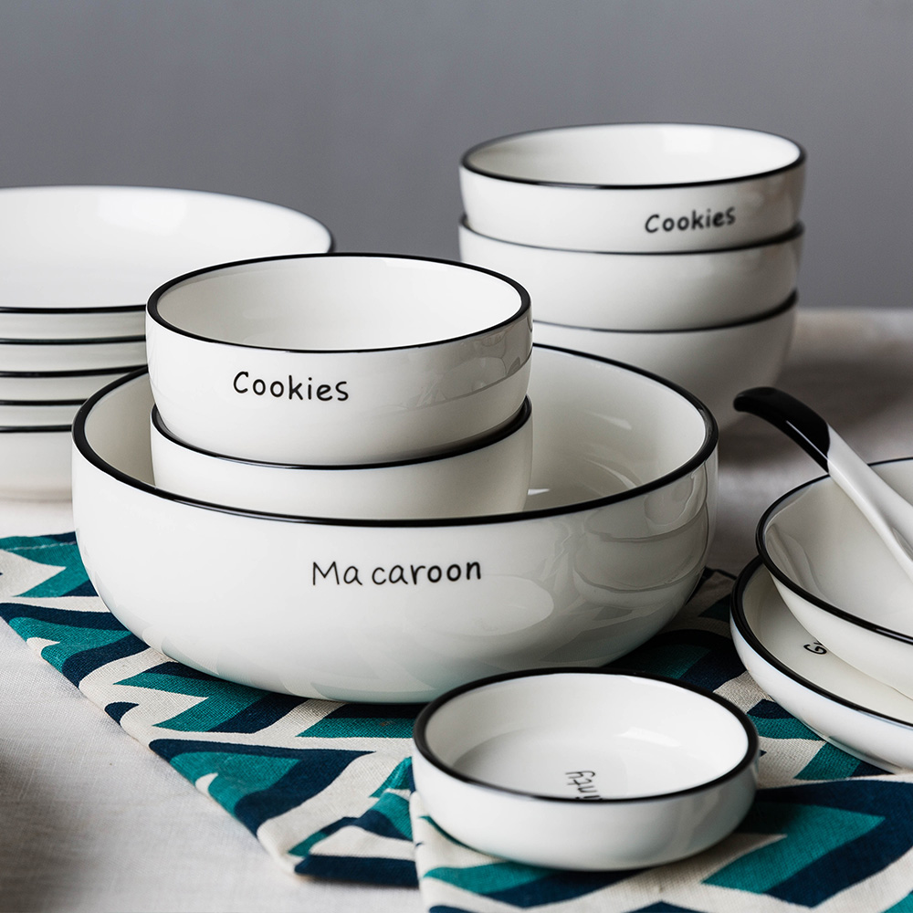 摩登主妇 欧式创意字母陶瓷餐具家用餐盘套装菜盘汤盘米饭碗组合