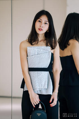 AtelierMissLu / Melba-黑色拼纱抹胸上衣