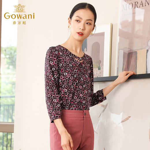 乔万尼秋季衬衫几何方块印花宽松休闲长袖上衣EN3C371 商品图1