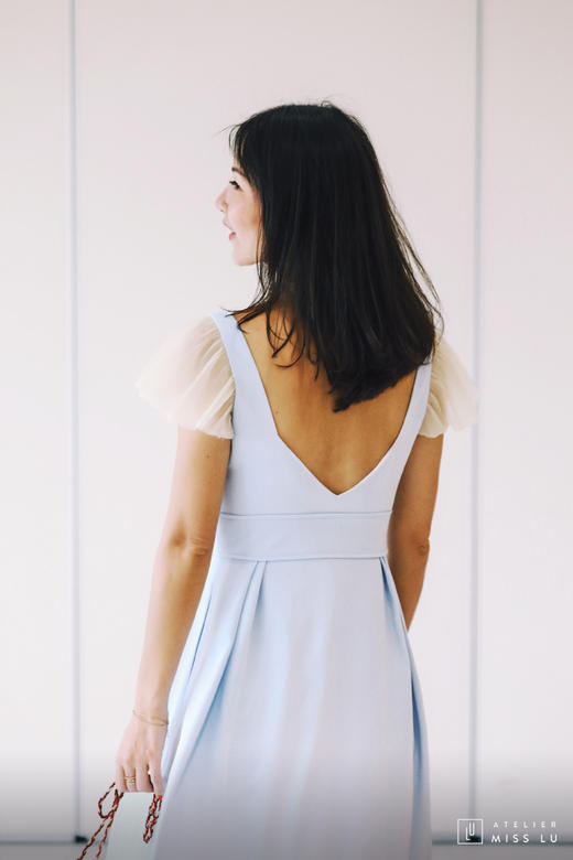 AtelierMissLu / Elisa-云朵蓝肩部拼纱连身裙 商品图4