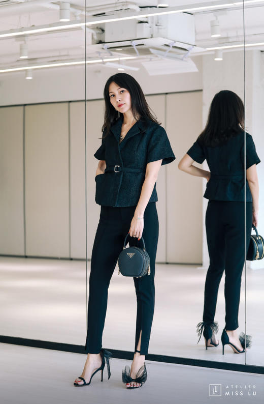 AtelierMissLu / Puri-黑色前开衩修身长裤 商品图2