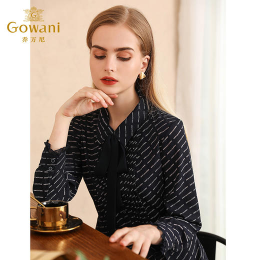 乔万尼秋装条纹气质修身收腰显瘦欧货长袖连衣裙中长EN3E353 商品图2