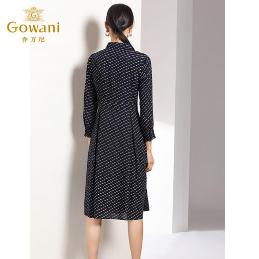 乔万尼秋装条纹气质修身收腰显瘦欧货长袖连衣裙中长EN3E353 商品图4