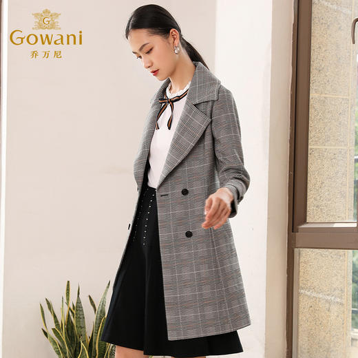 乔万尼风衣女秋装流行双排扣格子西装外套女式中长款EN3A302 商品图2