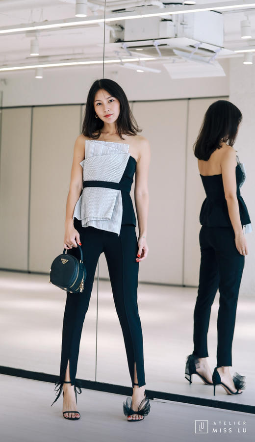 AtelierMissLu / Melba-黑色拼纱抹胸上衣 商品图7