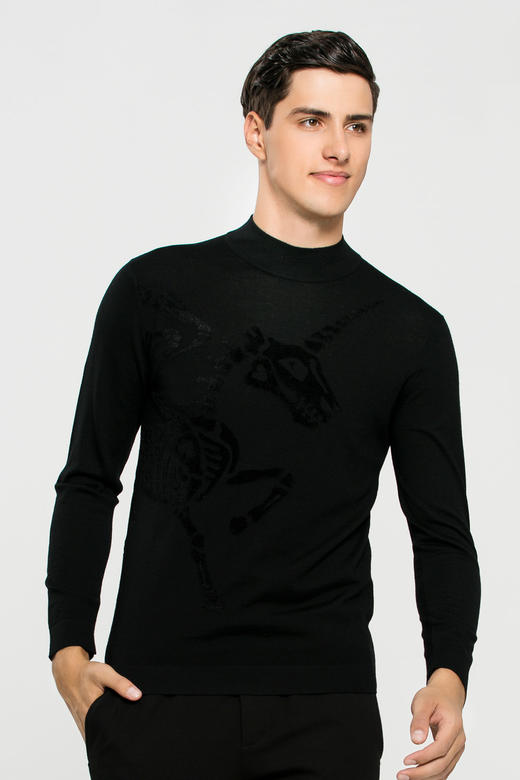 callisto简洁趣味刺绣款毛衣 纯羊毛FOKNW185BK 商品图1