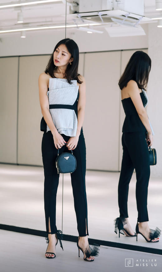 AtelierMissLu / Melba-黑色拼纱抹胸上衣 商品图5