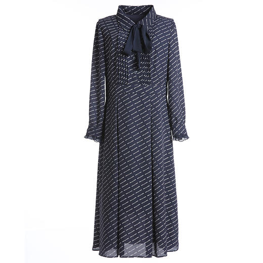 乔万尼秋装条纹气质修身收腰显瘦欧货长袖连衣裙中长EN3E353 商品图3