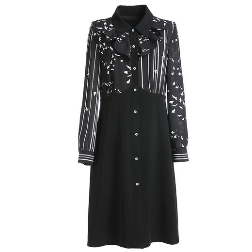 乔万尼秋装荷叶边印花修身收腰显瘦长袖连衣裙女式中长款EN3E349 商品图4