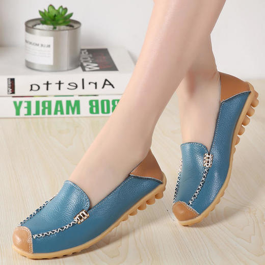 XXH-5864新款大码真皮妈妈系带平底休闲舒适豆豆女鞋 商品图1