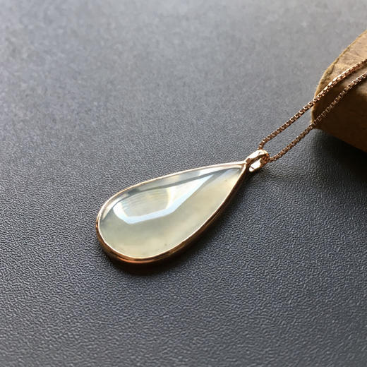 冰种雪花棉翡翠大水滴素面18k玫瑰金镶嵌 商品图3