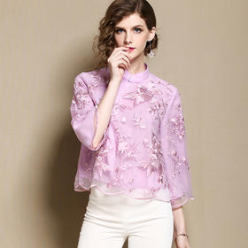 AYK-QF-18060219中国风纱网刺绣拼接上衣