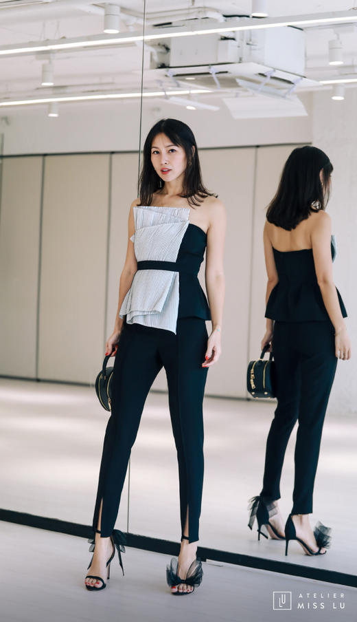 AtelierMissLu / Melba-黑色拼纱抹胸上衣 商品图6
