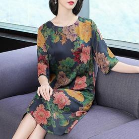 NYL 175380 新款气质七分袖裙子 印花连衣裙