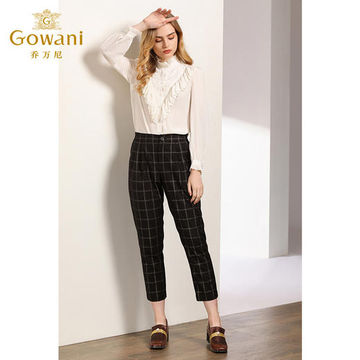 乔万尼裤子女秋复古格子高腰显瘦时尚通勤休闲小脚哈伦裤EN3F329 商品图2