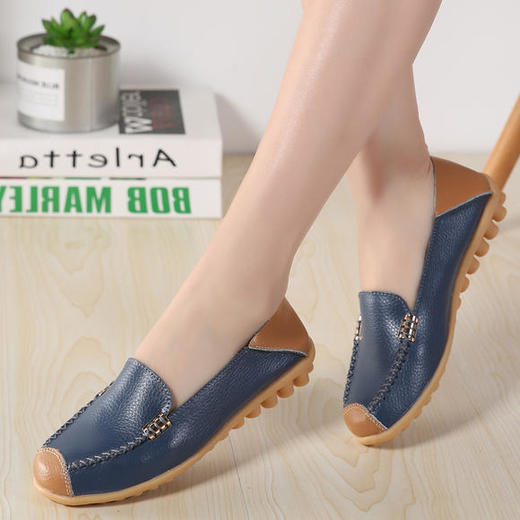 XXH-5864新款大码真皮妈妈系带平底休闲舒适豆豆女鞋 商品图2