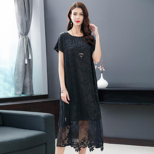 名媛气质欧美短袖圆领a字裙连衣裙货号ne19516