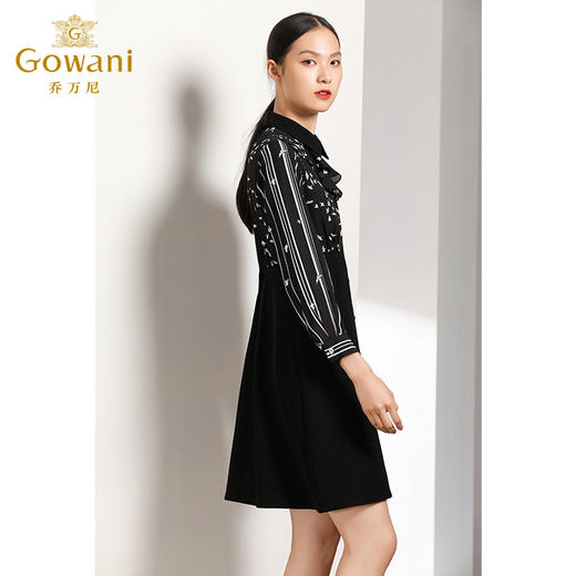 乔万尼秋装荷叶边印花修身收腰显瘦长袖连衣裙女式中长款EN3E349 商品图2