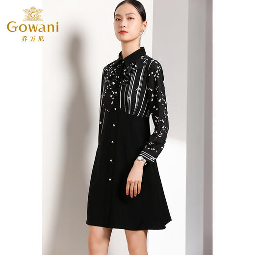 乔万尼秋装荷叶边印花修身收腰显瘦长袖连衣裙女式中长款EN3E349 商品图1