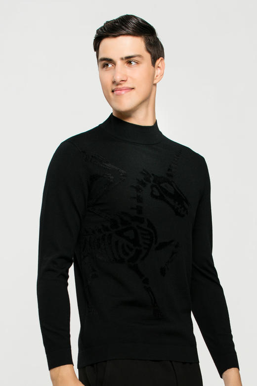 callisto简洁趣味刺绣款毛衣 纯羊毛FOKNW185BK 商品图2