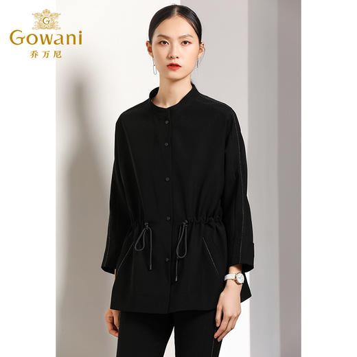 乔万尼春秋ins潮立领宽松抽绳收腰黑色休闲短外套女欧货EN3B333 商品图2