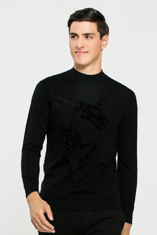 callisto简洁趣味刺绣款毛衣 纯羊毛FOKNW185BK 商品图0