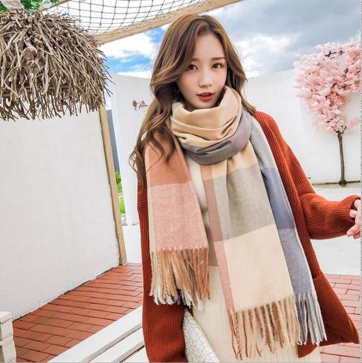 【围巾】大格子围巾韩版女秋冬季百搭仿羊绒披肩两用双面保暖围脖 商品图0