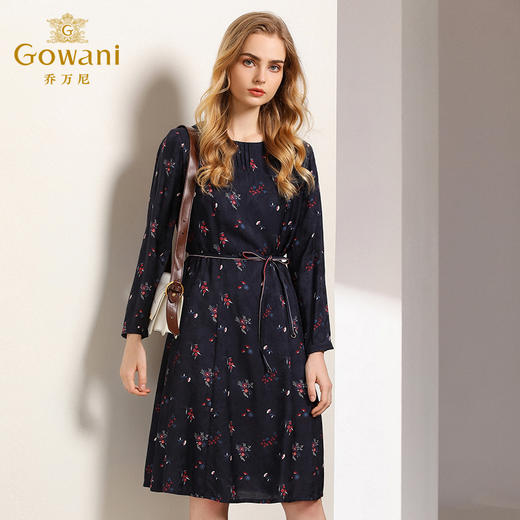 乔万尼秋装收腰显瘦气质X版印花长袖连衣裙中长EN3E309 商品图2