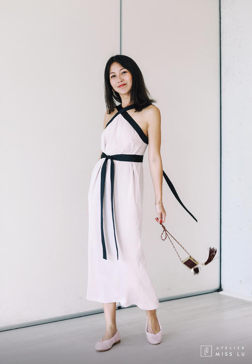 AtelierMissLu / Betzy-香槟粉交叉挂脖礼服裙 商品图1