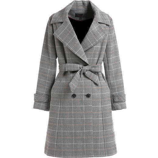 乔万尼风衣女秋装流行双排扣格子西装外套女式中长款EN3A302 商品图4