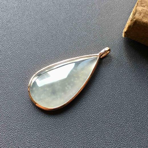 冰种雪花棉翡翠大水滴素面18k玫瑰金镶嵌 商品图1