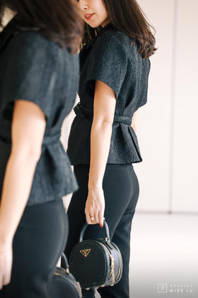 AtelierMissLu / Laia-黑色收腰短袖西装外套