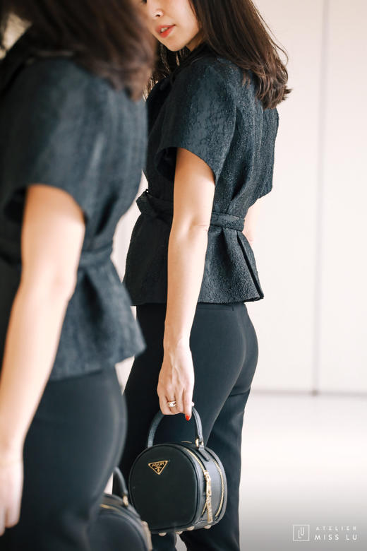 AtelierMissLu / Laia-黑色收腰短袖西装外套 商品图0