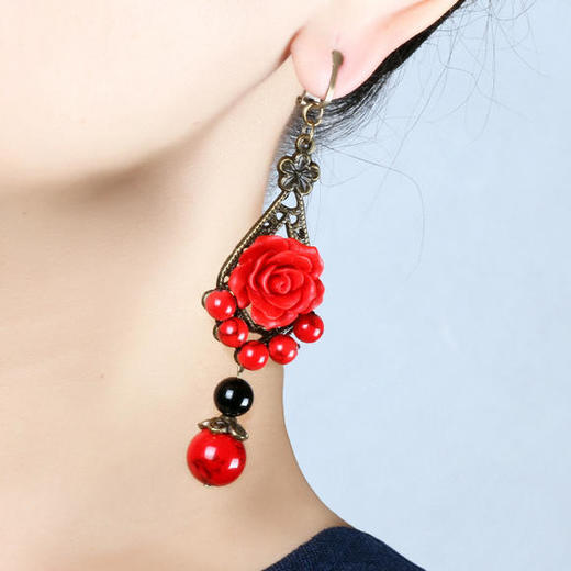 ZBNK-新款民族风耳环漆雕玫瑰花复古耳坠 商品图1