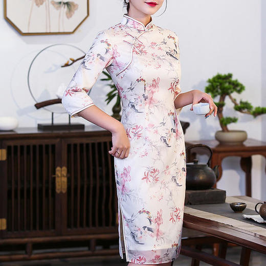 改良雪纺,印花七分袖旗袍裙xgt-q9360