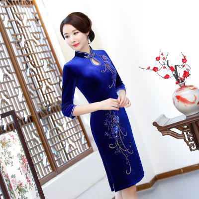 ZA-115-金丝绒旗袍裙改良婚宴服 商品图5