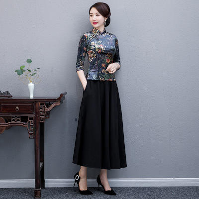 ZA-7018-秋冬金丝绒上衣套装旗袍 商品图4