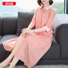 YFR-J0918560-棉麻衬衫连衣裙