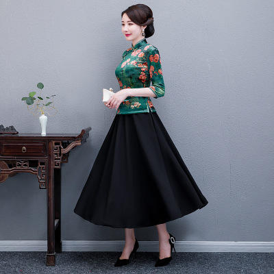 ZA-7018-秋冬金丝绒上衣套装旗袍 商品图2