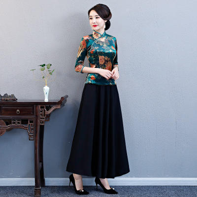 ZA-7018-秋冬金丝绒上衣套装旗袍 商品图6