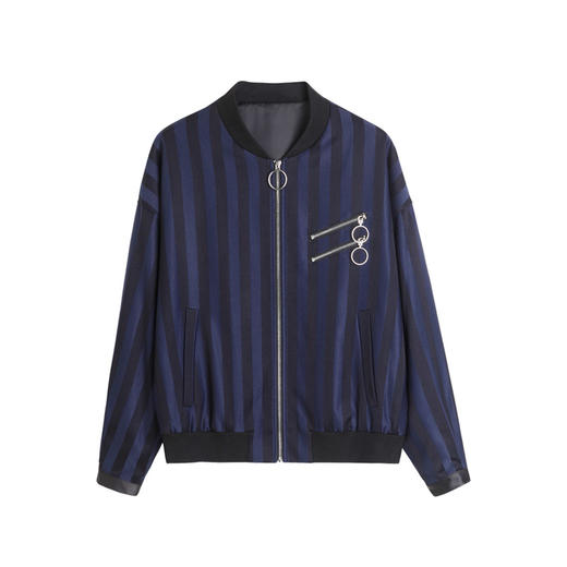 HIM漢崇 秋装时尚青年棒球领短款夹克衫潮流条纹夹克男外套 商品图4