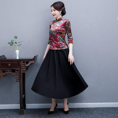 ZA-7018-秋冬金丝绒上衣套装旗袍 商品图5